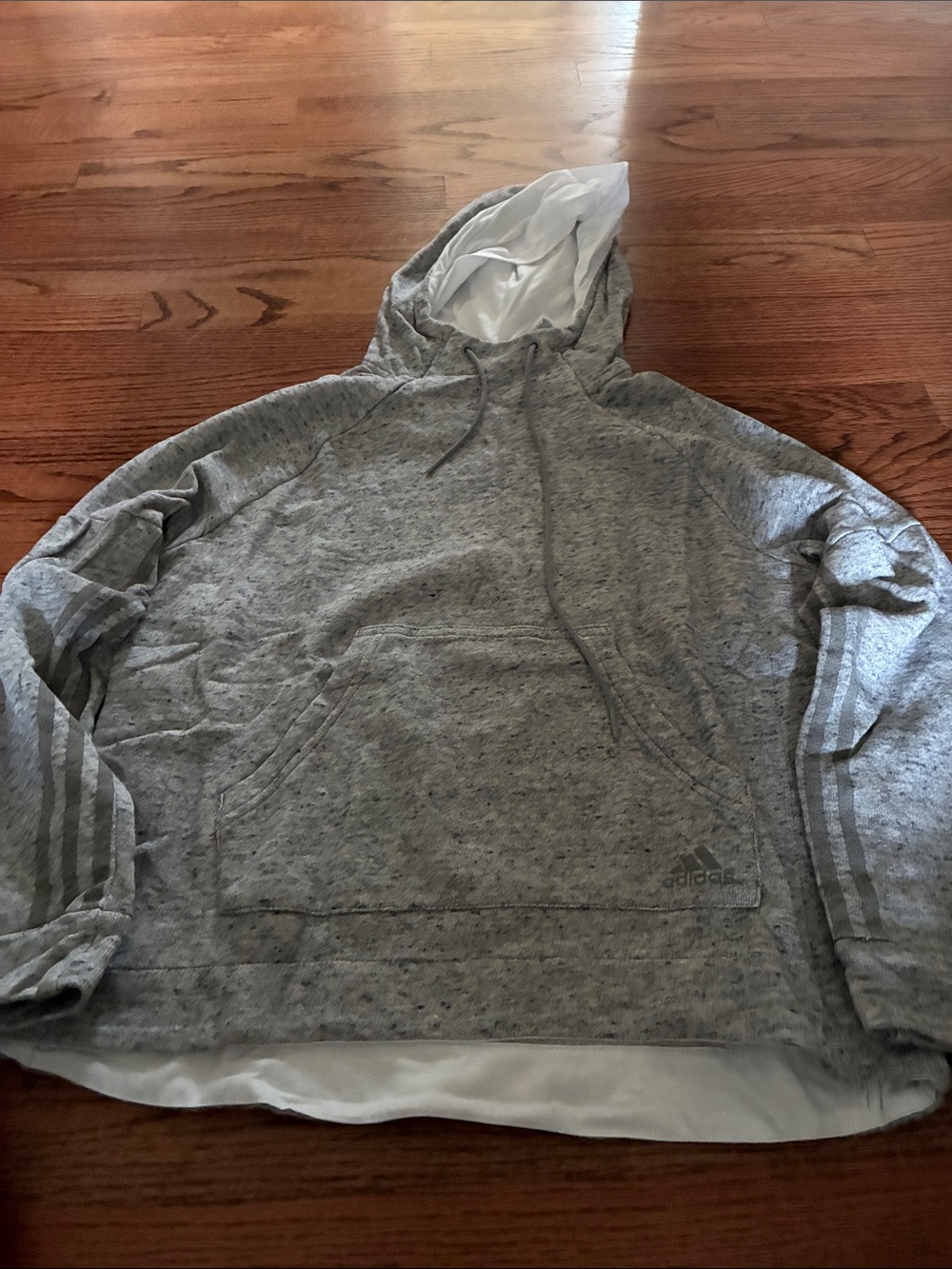 adidas Gray Pullover Hoodie with Sleeve Stripes